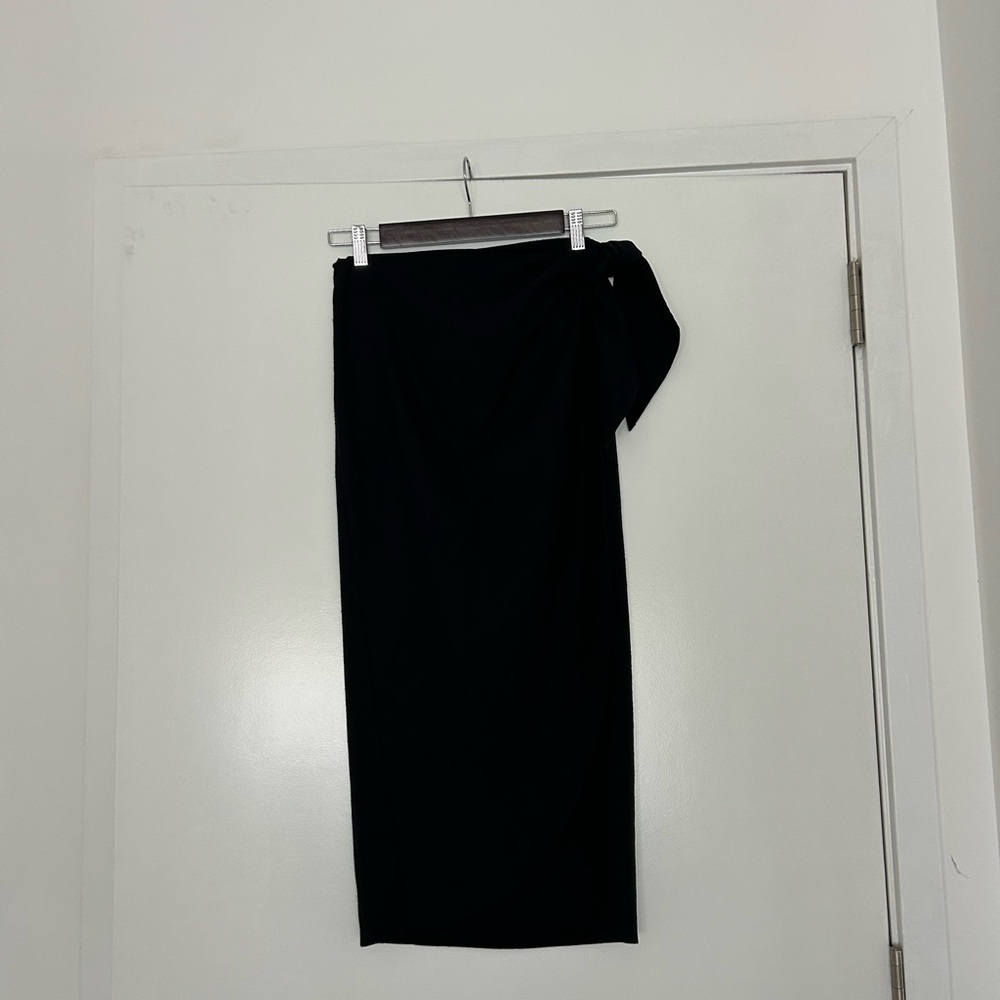 Nanin black raw silk wrap skirt small black
